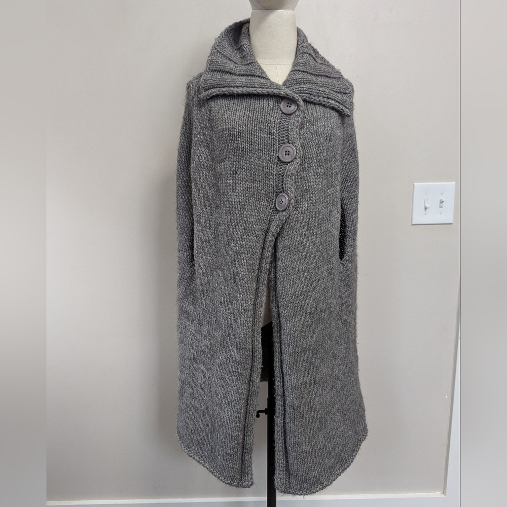 Stefanel Grey Wool Alpaca Blend Knit Sweater Cape Minimalist‎ Luxury - Picture 3 of 14